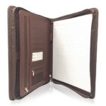 Zippered Leather Business Portfolio Padfolio – Professional Dark Brown PU Leather Portfolio Binder & Organizer Folder with 10.5 Inch Tablet Sleeve by Lautus Designs