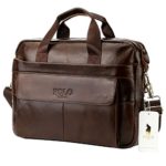 VIDENG POLO Handmade Briefcase Top Grain Leather Laptop Bag Messenger Shoulder Bag for Business Office 15 inch Macbook (MP-Dark Brown)