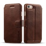 ZUSLAB iPhone 8 / iPhone 7 Case,Deluxe Vegan Leather Wallet Cover Stand Magnet Case with Card Slot for Apple iPhone 8 / iPhone 7 (Dark Brown)