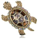 Alilang Golden Tone Light Brown Iridescent Colored Rhinestones Turtle Tortoise Shell Brooch Pin