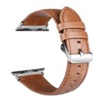 Apple Watch Band, longmiao 42mm Vintage Genuine Leather iwatch Strap Replacement Band with Stainless Metal Clasp for Apple Watch Series 2, Series 1, Sport Edition (Light Brown)