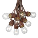 100 Foot S14 Edison Outdoor String Lights – Commercial Grade String Lights – Backyard Garden Gazebo – Cafe Market Light Set – Vintage Patio String Lights – Brown Wire – 50 Clear S14 Bulbs