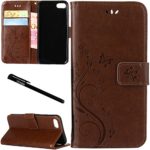 iPhone 7 Plus / 8 Plus Case, Urvoix Card Holder Stand Smooth Hand Feel PU Leather Wallet Case – Embossed Flower Butterfly Flip Cover for iPhone7 Plus / 8 Plus(5.5″ Version) Light Brown