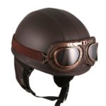 Leather Brown Motorcycle Goggles Vintage Garman Style Half Helmets Motorcycle Biker Cruiser Scooter Touring Helmet