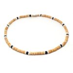 Light Brown Coco Bead Hawaiian Necklace w/ White Pukalet Shell and Dark Blue Coco Bead Accents