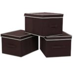 SONGMICS Set of 3 Large Foldable Storage Box with Lid Basket Bin Container Dark Brown URLB40K