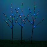 WED 26 Inch 60 Led Brown Wrapped Lighted Branch Stake, 3 Pack Set, Multi-color Light for Outdoor and Indoor Use