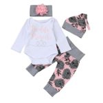 Hot Sale!!Baby Girl Letter Romper Clothes Set,Newborn Infant Tops+Floral Pants Hat Outfits (White, 3M)