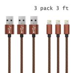 ZACAR iPhone Charger Lightning Cable, 3Pack 3ft Jean Braided iPhone Charging Cord for iPhone X, 8, 8 Plus, 7, 7 Plus, 6s, 6s Plus, 6, 6 Plus, SE, 5s, 5c, 5, iPad mini, iPad Air, iPad Pro, iPod (Brown)