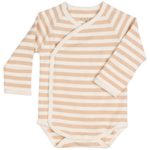 Niteo Baby Organic Cotton Kimono Onesie Bodysuit Long Sleeve with Side Snaps, Light Brown Stripes, 6-9M