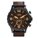 Fossil Men’s Nate Watch In Blacktone With Dark Brown Leather Strap