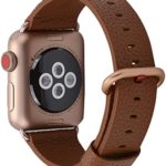 JSGJMY Apple Watch Band 42mm Men Women Light Brown Genuine Leather Loop Replacement Wrist Iwatch Strap with Gold Metal Clasp for Apple Watch Series 3 Gold
