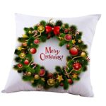 Happy Christmas Throw Pillow Case Square Sofa Cushion New Pillow Cover Home Decoration by Keepfit (18″x18″, Wreath)