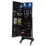 Espresso /Dark Brown Mirrored Jewelry Cabinet Armoire Stand, Free LED Light