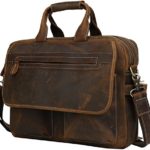 Iswee Leather Vintage Style Messenger Bag Portfolio Briefcase 14″ or 16″ or 17″ Laptop Case for Men Attache Case (Extra Large Size-Fit 17″ Laptop, Dark Brown)