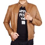 Finrosy Men’s PU Leather Jacket Vintage Stand Collar Motorcycle Coat Casual Outwear(Brown,M)