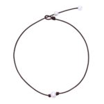 MAIMANI Handmade Single Pearl Choker Necklace on Genuine Leather Cord for Women