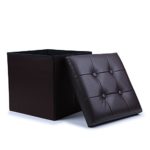 WoneNice Folding Storage Ottoman Cube Foot Rest Stool Seat (Dark Brown)