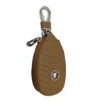 New 1pcs Light Brown Leather Eye Drop Shape Car Key Wallet Zipper Case Keychain Coin Holder Metal Hook Bag Collection For Buick Car Vehicle Auto Lover