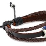 Fashion Leather Dark Brown Adjustable Bracelet with Beads and Charms.