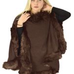 Peach Couture Womens Faux Fur Relaxed Fit Poncho Cape Pullover Sweater Brown