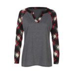 Clearance Deals V-NeckBlouse,ZYooh Fashion Women Plaid Pattern Long Sleeve Patchwork Blouse Loose Tops (Dark Gray, M)