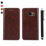 Galaxy S7 Case, bdeals Premium Luxury Leather Wallet Case Flip Stand Cover Built in Card Slot for Samsung Galaxy S7 + 1 Stylus Pen (Dark Brown)