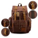 GEARONIC TM Men’s Vintage Canvas Leather Rucksack Backpack15 inch Laptop Tote Satchel School Military Shoulder Messenger Sling Drawstring Rucksack Crossbody Hiking Bag For Gym Travel Work Coffee