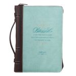 Bible Cover, Blessed Is She, Light Blue and Brown, Large