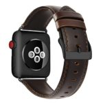 For Apple Watch Band 42mm, OUHENG Retro Vintage Genuine Leather iWatch Strap Replacement for Apple Watch Series 3 Series 2 Series 1, Dark Brown with Black Adapter
