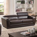 AC Pacific Calvin Collection Modern Style Leather Upholstered Living Room Sofa, Dark Brown