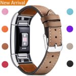 For Fitbit Charge 2 Replacement Bands, Hotodeal Classic Genuine Leather Wristband With Metal Connectors, Fitness Strap for Charge 2, Light Brown