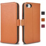 iPhone 8 Wallet Case, iPhone 8 Leather Case, Folio [Stand] Genuine Leather iPhone 7/8 Case with 3 Card Slots for Apple iPhone 7/8 [Support Wireless Charging] Magnetic Closure (iPhone 7/8-Light Brown)