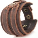Rivet Bracelets Genuine Leather Wide Cuff Casual Mens Large Alloy Bangle Press Stud Bracelet Adjustable
