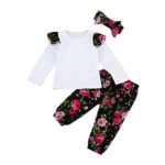 Hot Sale!!3PCs Toddler Infant Outfits,Baby Girls Floral Clothes Set – Tops+Pants+Headband (Black, 18M)