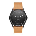 Skagen Denmark Men’s Holst Watch in Black IP With Natural Leather Strap And Black Dial