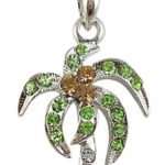 Small Silver Tone Tropical Palm/Coconut Tree Necklace with Clear, Light Brown, and Green Crystals