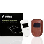 Trezor Crypto Hardware wallet (White) with CryptoHWwallet Brown Protective Leather case Gift set in retail box includes dust bag
