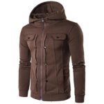 Forthery Men’s Active Lightweight Slim Zipper Bomber Hoodies Jacket (Tag XL= US L, Coffee)