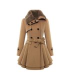 KuoShun Winter Pea Coats For Women Clearance Warm Fur Collar Parka Outdoor Double Breasted Coat