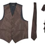 Amanti – Men’s 4pc Set Paisley Tuxedo Vest Vest / Tie / Hanky / Bow Tie (Small (Chest:40″), Dark Brown)