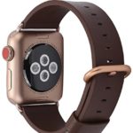 JSGJMY Apple Watch Band 38mm Women Dark Brown Genuine Leather Loop Replacement Wrist Iwatch Strap with Series 3 Gold Metal Clasp for Apple Watch Series 3 Gold
