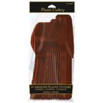 Reusable Party Cutlery Set Tableware, Chocolate Brown, Plastic , Full Size, Pack of 24