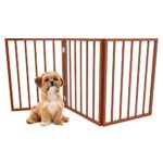 Foldable, Free-Standing Wooden Pet Gate- Light Weight, Indoor Barrier for Small Dogs / Cats by PETMAKER- Light Brown, 24 Inch Step Over Doorway Fence