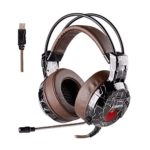 XIBERIA Gaming Headset with Microphone USB for PC, Over Ear Wired Surround Sound Computer Headphones, Volume Control Enhanced Bass Noise Canceling with LED Light for PS4, Laptop, Mac (Brown)