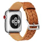 Apple Watch Band 38mm,TOKASA Woven Texture Genuine Leather Iwatch Strap Replacement Bands with Stainless Metal Clasp for Apple Watch Series 3 Series 2 Series 1 Sports Edition mens womens (Brown)
