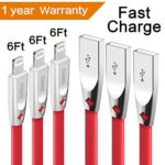 Iphone Charger Cable,Gihery iphone cable zinc 6ft 3pack 8pin iphone Charger USB to Lightning Cable Compatible with iphone X/8/8plus/7/7plus/6s/6s Plus/6/6 Plus/5/5S/SE/iPad and more(red)
