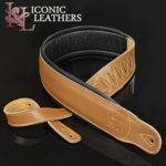 Iconic Leathers 3.25″ Extra Wide Latte Brown Leather Dual Padded Guitar and Bass Strap IL-5Brn