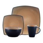 Gibson Bella Soho 16-Piece Square Reactive Glaze Dinnerware Set, Taupe