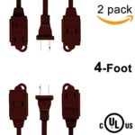(2 Pack) Uninex Brown 4ft 3 Outlet Polarized Household Extension Cord Sliding Safety Covers UL